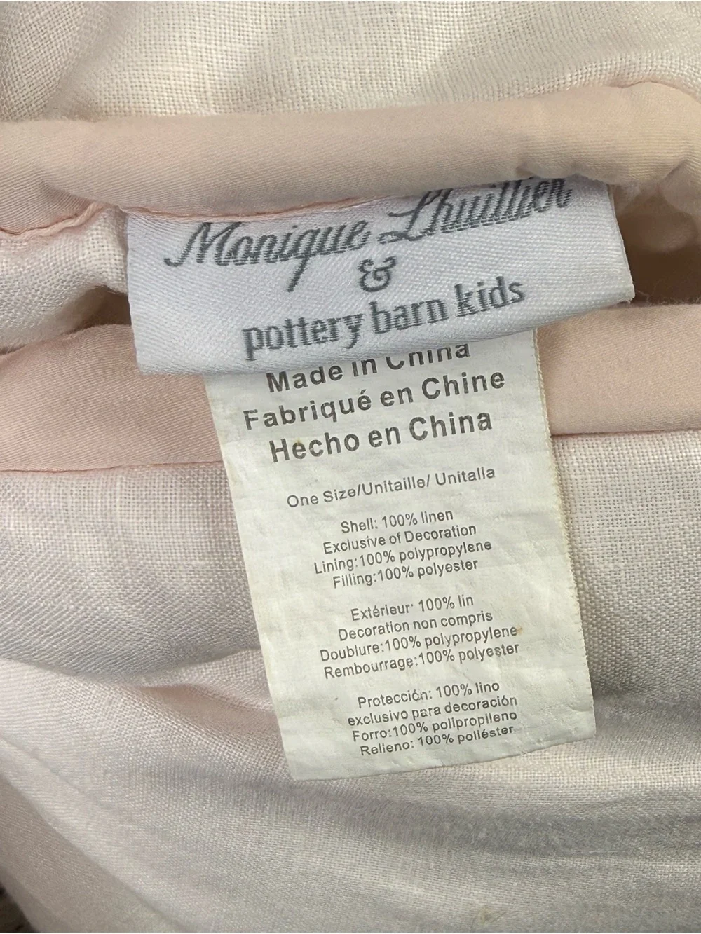 Pottery Barn kids bedding in blush pink.